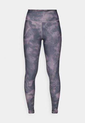 Leggings a vita alta di colore grigio scuro con un motivo testurizzato in rosa chiaro, caratterizzati da un tessuto liscio ed elasticizzato e un design alla caviglia.
