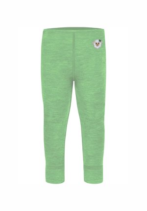 Grüne Leggings aus weichem Strickstoff. Mit einem gestickten Schaf-Patch auf der rechten Seite. Enganliegende Form mit schmal zulaufenden Knöcheln.