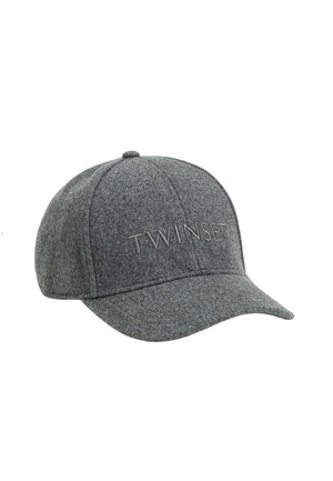 Cappellino da baseball grigio in lana con logo ricamato sulla parte frontale. Corona arrotondata e visiera curvata, che mette in mostra un tessuto testurizzato.