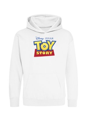 Felpa bianca con cappuccio, tasca frontale e logo colorato Disney Pixar Toy Story sul petto.