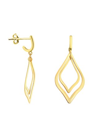 Boucles d’oreilles pendantes en or avec deux cadres creux en forme de losange superposés, un plus petit à l’intérieur d’un plus grand, sur attaches puces.