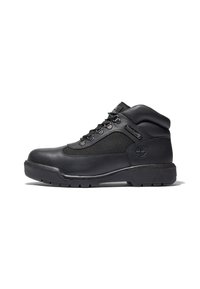 Scarpa da trekking nera realizzata in pelle e rete, con colletto imbottito, chiusura con lacci, suola in gomma con trazione e logo impresso.