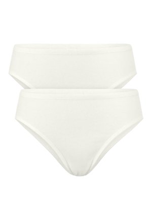 White cotton bikini underwear with a smooth texture, featuring a moderate waistband and a classic brief cut. No visible patterns or accents.