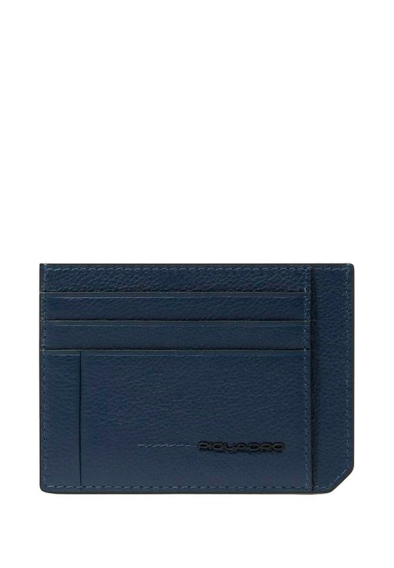 Portacarte in pelle blu navy con finitura testurizzata. Dotato di molteplici slot per carte e design elegante e minimalista. Logo del marchio nero in rilievo.