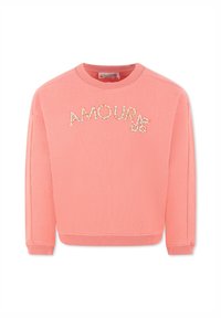 Sweatshirt rosa realizzato in morbido tessuto, con scollo a girocollo e design comodo, impreziosito dalla parola "AMOUR" in dettagli scintillanti.