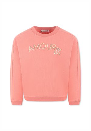 Sweatshirt rosa realizzato in morbido tessuto, con scollo a girocollo e design comodo, impreziosito dalla parola "AMOUR" in dettagli scintillanti.