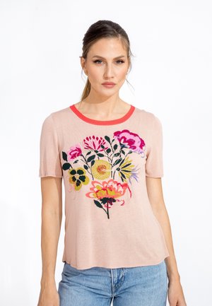 INTARSIA  FLORAL EMBROIDERY - Camiseta estampada - powder