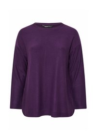 Maglietta a maniche lunghe viola con scollatura rotonda e vestibilità comoda. Realizzata in un tessuto morbido con una superficie liscia e senza motivi visibili.
