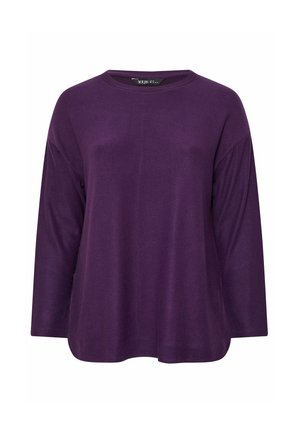 Paarse shirt met lange mouwen, voorzien van een ronde halslijn en een relaxte pasvorm. Gemaakt van zachte stof met een soepele textuur en zonder zichtbare patronen.