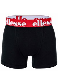 Boxer shorts neri in cotone con una ampia vita elastica rossa con il logo bianco "ellesse". Taglio classico con design senza cuciture.
