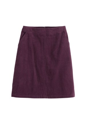 Paarse corduroy rok met een A-lijn silhouet, voorzien van twee zijzakken, een gestructureerd ribbelpatroon en een verborgen ritssluiting aan de achterkant.