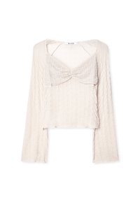 Šviesiai bežinė ilgo rankovės trumpa palaidinė, pasižyminti tekstūruotu bangų raštu ir raukiniais priekyje. Minkšta, lengva medžiaga su kvadratiniu iškirpimu.