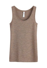 Top in cotone marrone con scollatura rotonda e spalline larghe, realizzato in un morbido tessuto misto con una vestibilità comoda.