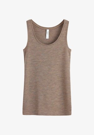 Top in cotone marrone con scollatura rotonda e spalline larghe, realizzato in un morbido tessuto misto con una vestibilità comoda.