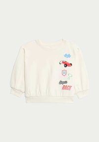 Helle Sweatjacke mit elastischen Bündchen und Saum, verziert mit bunten Auto- und Pokalapplikationen sowie dem Drucktext: "Super RACE."