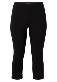 Sorte cropped leggings lavet af strækbart materiale, med en glat overflade, skræddersyet pasform og minimale syninger ved kanten.