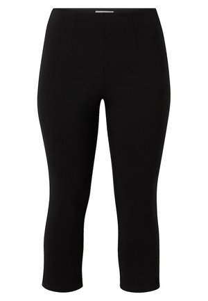 Zwarte, cropped leggings van rekbaar materiaal, met een gladde textuur, aangesloten pasvorm en minimale stiksels aan de zoom.