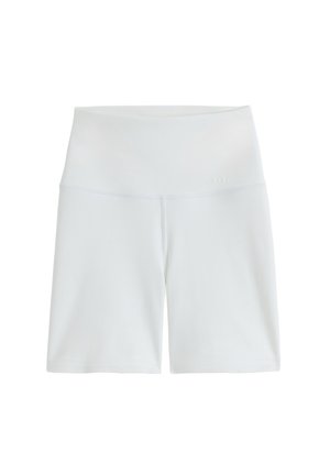 Hvide, højtaljede, knælange stretchshorts med en glat talje og minimale sømdetaljer.