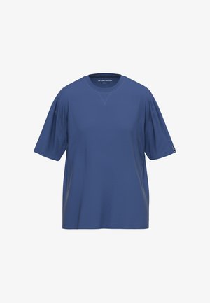 Blauwe T-shirt met korte mouwen gemaakt van zachte stof, met een ronde halslijn en een relaxte pasvorm, met een subtiele textuur en logodetail op de mouw.