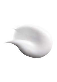 Weiße, cremige Textur, glatte und glänzende Oberfläche, geformt wie ein Tropfen oder Klacks, auf einem weißen Hintergrund verteilt.