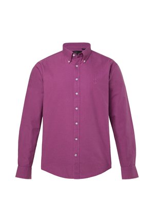 Camicia viola a maniche lunghe con bottoni e colletto con bottoni, con logo "JP" ricamato sul petto a sinistra.