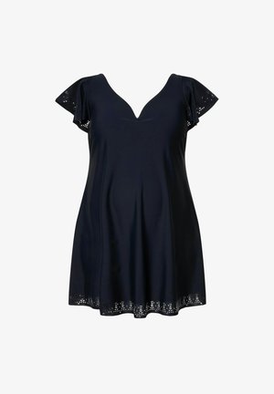 Ulla Popken, LASER CUT SWIM DRESS - Traje de baño - navy blue