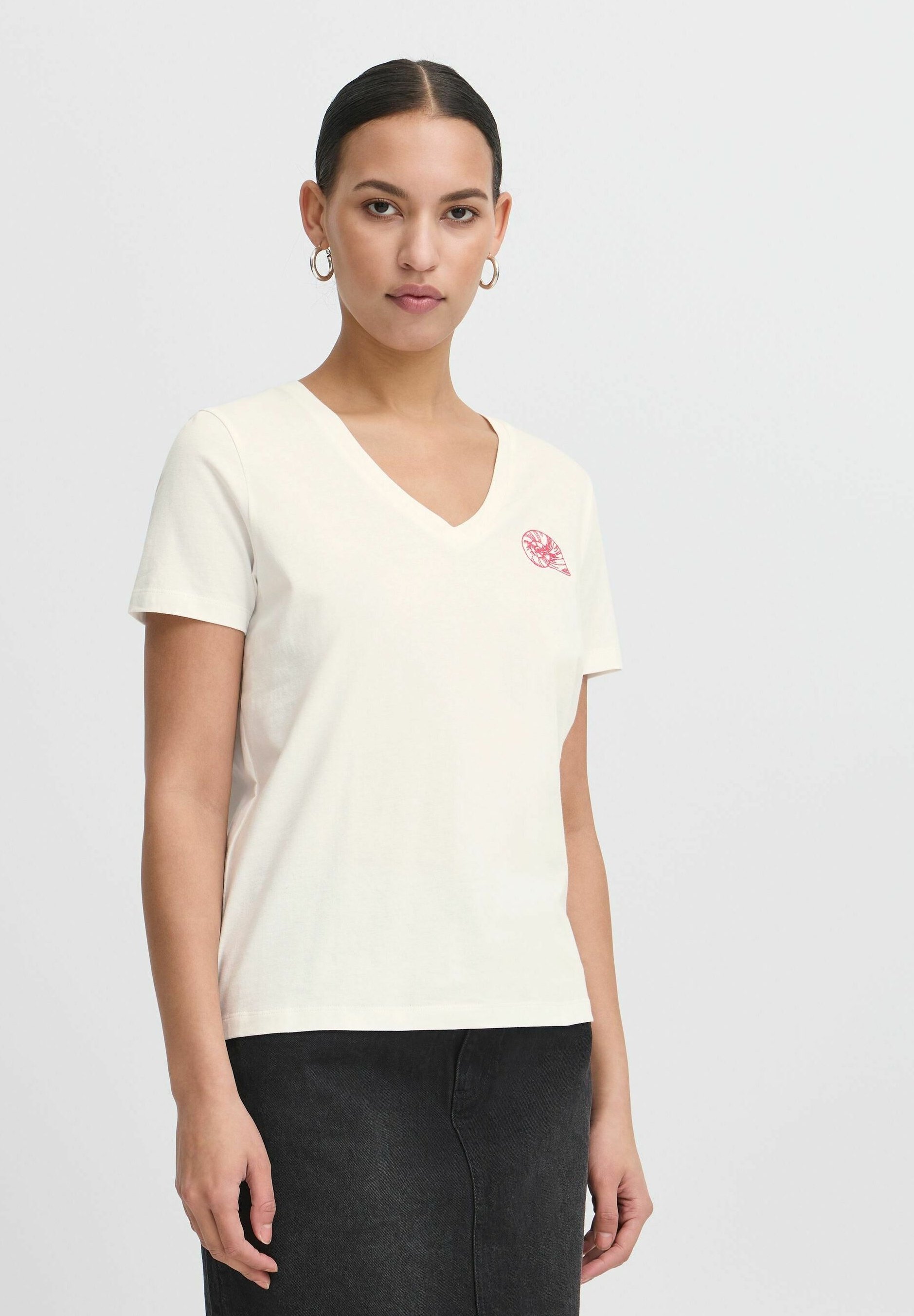 売れ筋商品|||イチ Tシャツ レディース トップス IHCAMINO - Basic T-shirt - cloud dancer w. bright rose ICHI IHCAMINO - T-shirt basic - cloud dancer w. bright rose