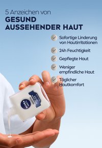 NIVEA Men After Shave balm in a clear bottle, white cream dispensing from the top, features a blue label with silver accents.