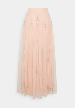 FLORAL PATCHWORK EMBELLISHED SKIRT - Maxi skirt - peach