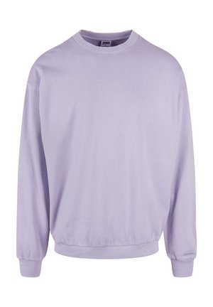 Lavendelfarbener Langarm-Pullover mit Rundhalsausschnitt, gerippten Bündchen und Saum, schlichtes Design ohne sichtbare Muster oder Logos.