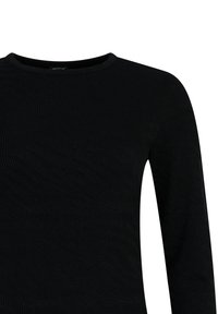 Zwarte longsleeve top met een ronde hals, voorzien van een textuurpatroon van golvende lijnen. Gemaakt van een zachte, elastische stof.