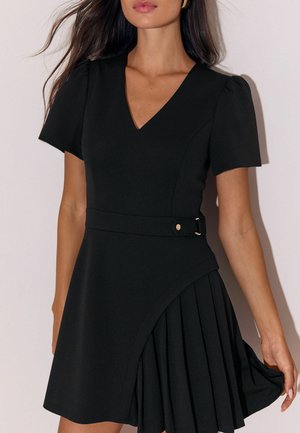 Lipsy, V-NECK SHORT SLEEVE BUCKLE PLEATED SKIRT MINI DRESS - Day dress - black