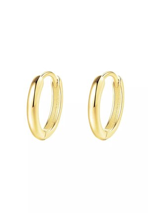 Gouden hoop oorbellen met een glad, rond ontwerp. Beschikt over een gepolijste afwerking en een veilig sluitmechanisme.
