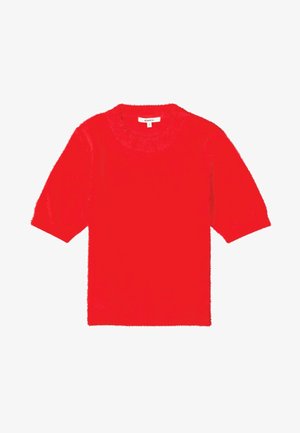 Rode trui met korte mouwen, gemaakt van een pluizig materiaal, met een ronde halslijn en een zachte textuur, geschikt voor casual dragen.