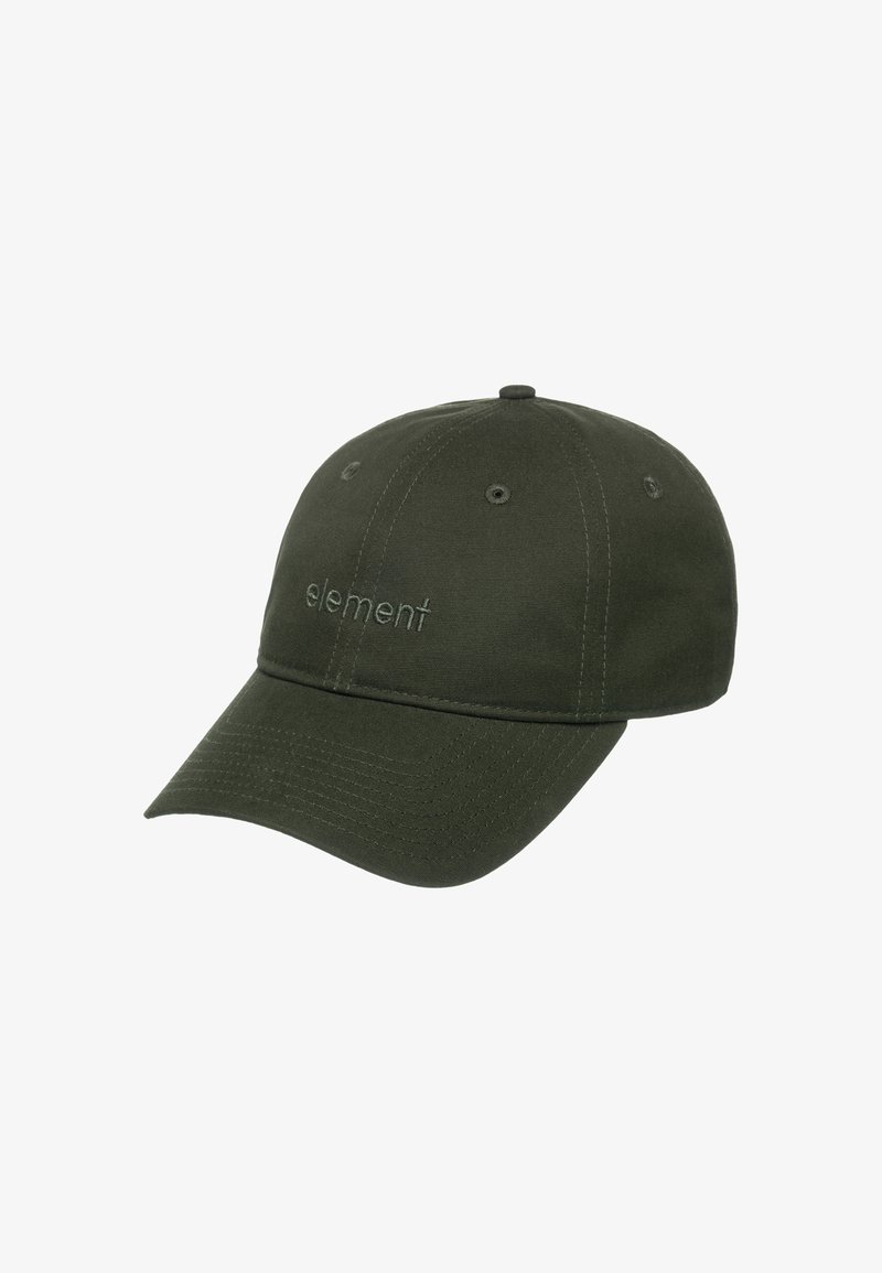 Grön bomullsbasketcap med krökt skärm, med stickade detaljer och en broderad "element"-logotyp på framsidan.