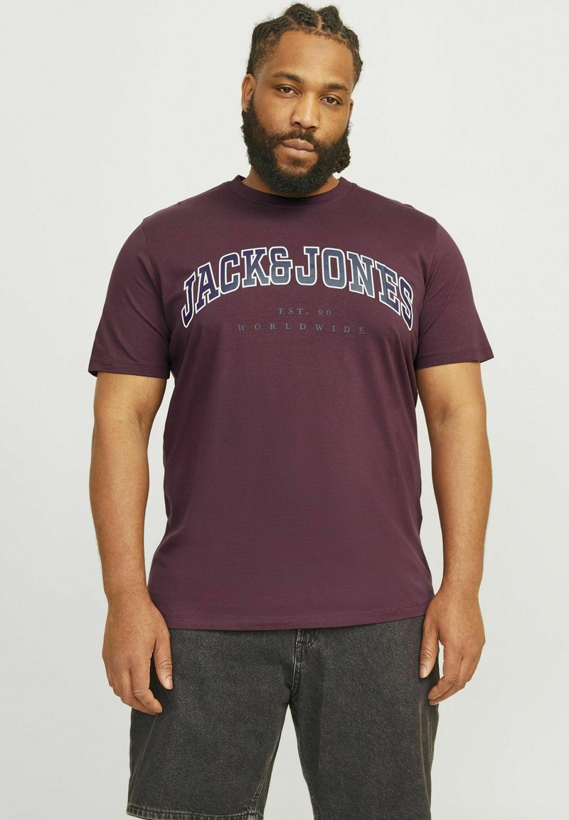 Jack & Jones JJECALEB VARSITY TEE O NECK - T-Shirt print - vineyard wine