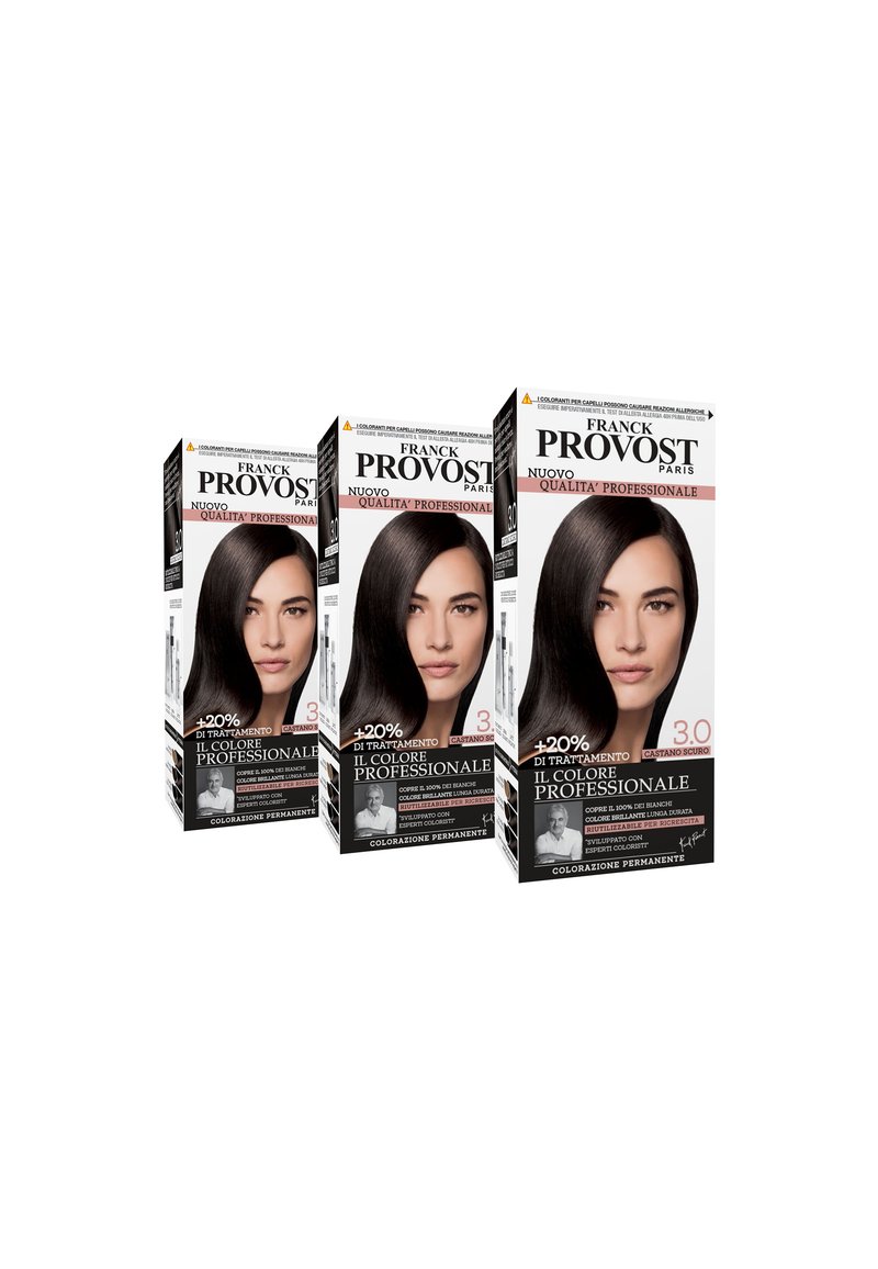 Franck Provost - FRANCK PROVOST TINTA CAPELLI COLORE PROFESSIONALE A DOMICILIO VALORIZZA RIFLESSI E BRILLANTEZZA PENNELLO DI PRECISIONE INCLUSO - 3 PACK - Tinte capelli - castano scuro, Ingrandire