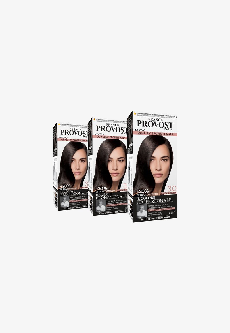 Franck Provost - FRANCK PROVOST TINTA CAPELLI COLORE PROFESSIONALE A DOMICILIO VALORIZZA RIFLESSI E BRILLANTEZZA PENNELLO DI PRECISIONE INCLUSO - 3 PACK - Tinte capelli - castano scuro, Ingrandire