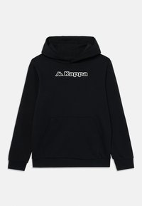 Μαύρη φούτερ φούτερ από βαμβακερό μείγμα που διαθέτει μπροστινή τσέπη, ριμπ μανσέτες και λευκό λογότυπο Kappa τυπωμένο στην θωράκιση.