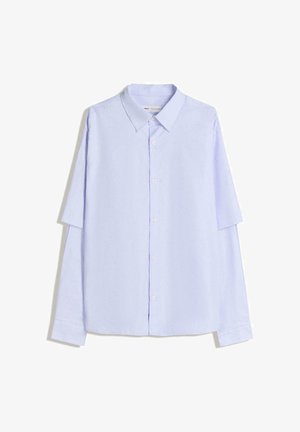 Lichtblauw longsleeve shirt gemaakt van katoen, met een klassieke kraag, knoopsluiting en een losse pasvorm. Soepele, gestructureerde stof.