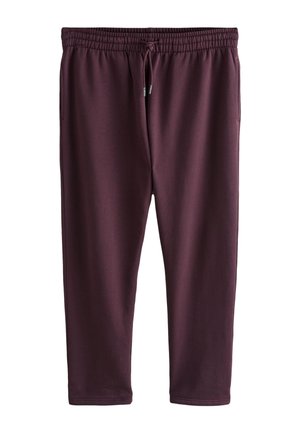 Pantalones jogger color granate con cintura elástica, cordón y bolsillos laterales, mostrados extendidos sobre un fondo blanco.