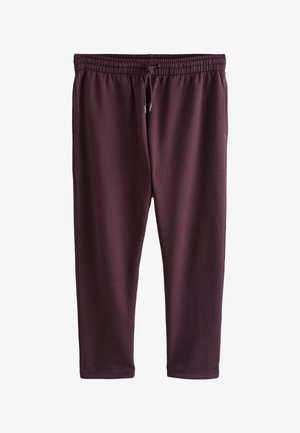 Pantalones jogger color granate con cintura elástica, cordón y bolsillos laterales, mostrados extendidos sobre un fondo blanco.