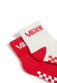 Calzini di cotone rossi e crema con un audace logo "VANS", tallone e punta rossi a contrasto e un motivo a scacchi sul risvolto.
