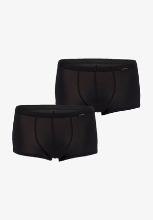 Zwarte katoenen trunks in een aansluitend ontwerp met een geribbelde textuur, voorzien van een gladde tailleband en een dubbel gelaagde voorkant voor extra ondersteuning. Twee stuks inbegrepen.