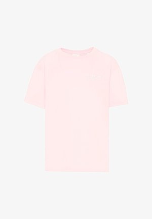 Jasnoróżowy T-shirt z krótkim rękawem i okrągłym dekoltem, z małym białym logo Givenchy na lewej piersi.