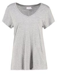 T-shirt grigio a maniche corte con scollatura a V; realizzato in un tessuto leggero e testurizzato; vestibilità rilassata con orlo dritto.