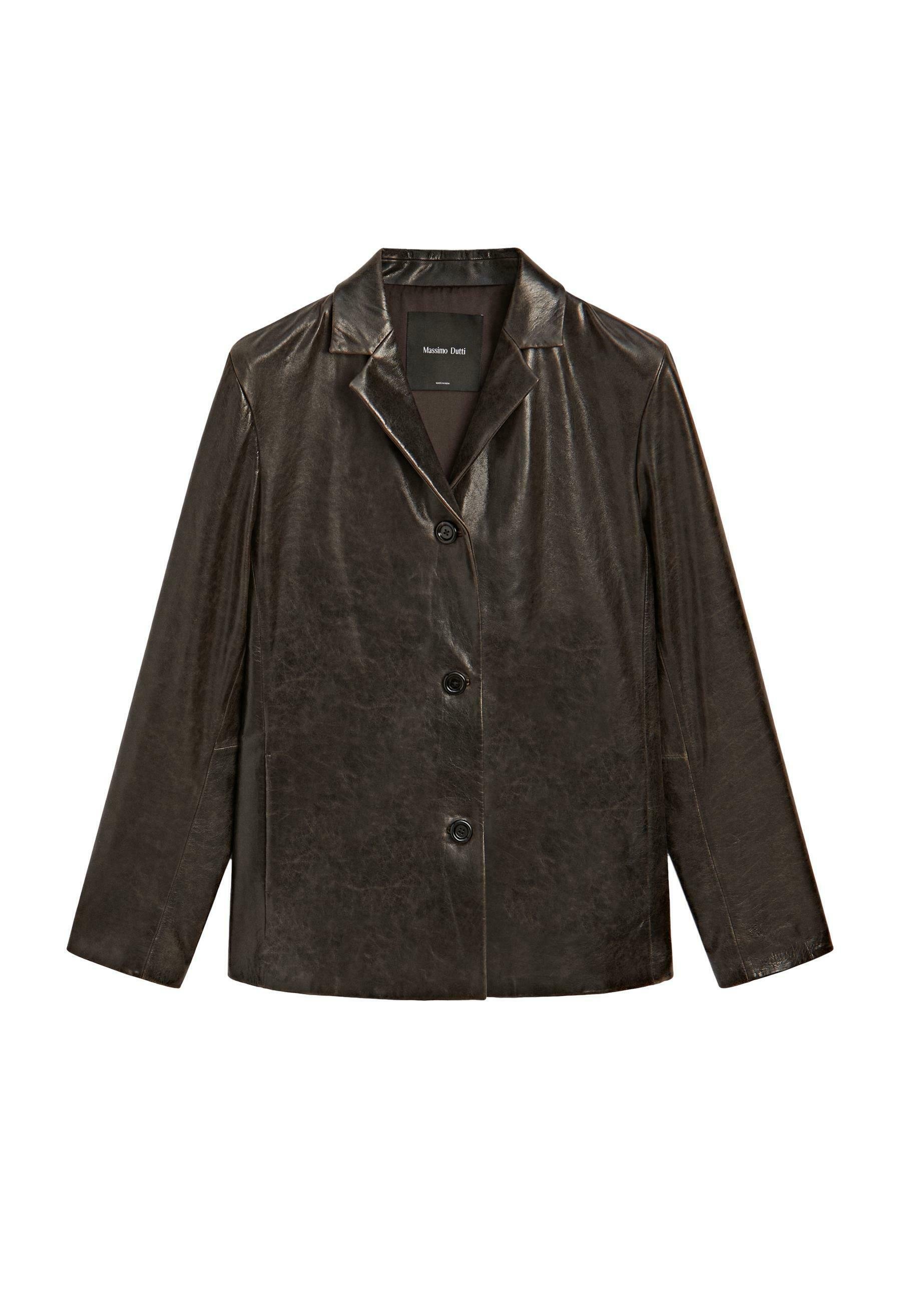 Massimo Dutti〈ナッパレザーテーラードジャケット 高級 ブラウン〉 Massimo Dutti BUTTONED NAPPA DISTRESSED FINISH - Leather