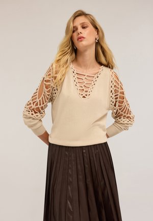 PARTI IN MACRAMÉ - Maglietta a manica lunga - beige