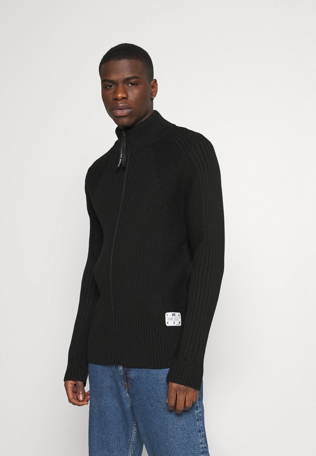 3D BIKER ZIP THRU KNIT L\S - Gilet - cotton tone fusion knit o - dk black