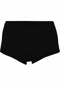 Black cotton hipster shorts with a smooth texture, featuring a wide waistband and seamless edges for a comfortable fit.